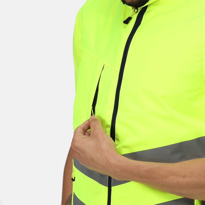 regatta hi vis pro bodywarmer yellow close up zip