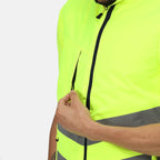 regatta hi vis pro bodywarmer yellow close up zip