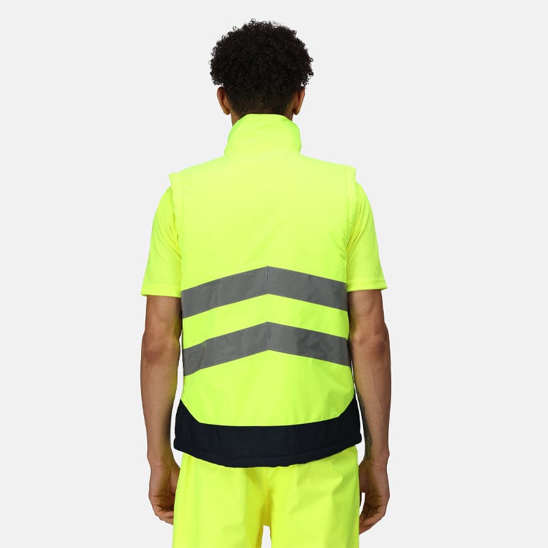 regatta hi vis pro bodywarmer yellow reflective stripe back