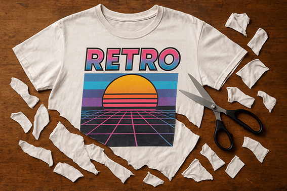 retro t shirt being cut up