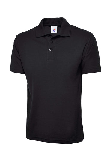 Black polo shirt on a white background