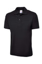 Black polo shirt on a white background