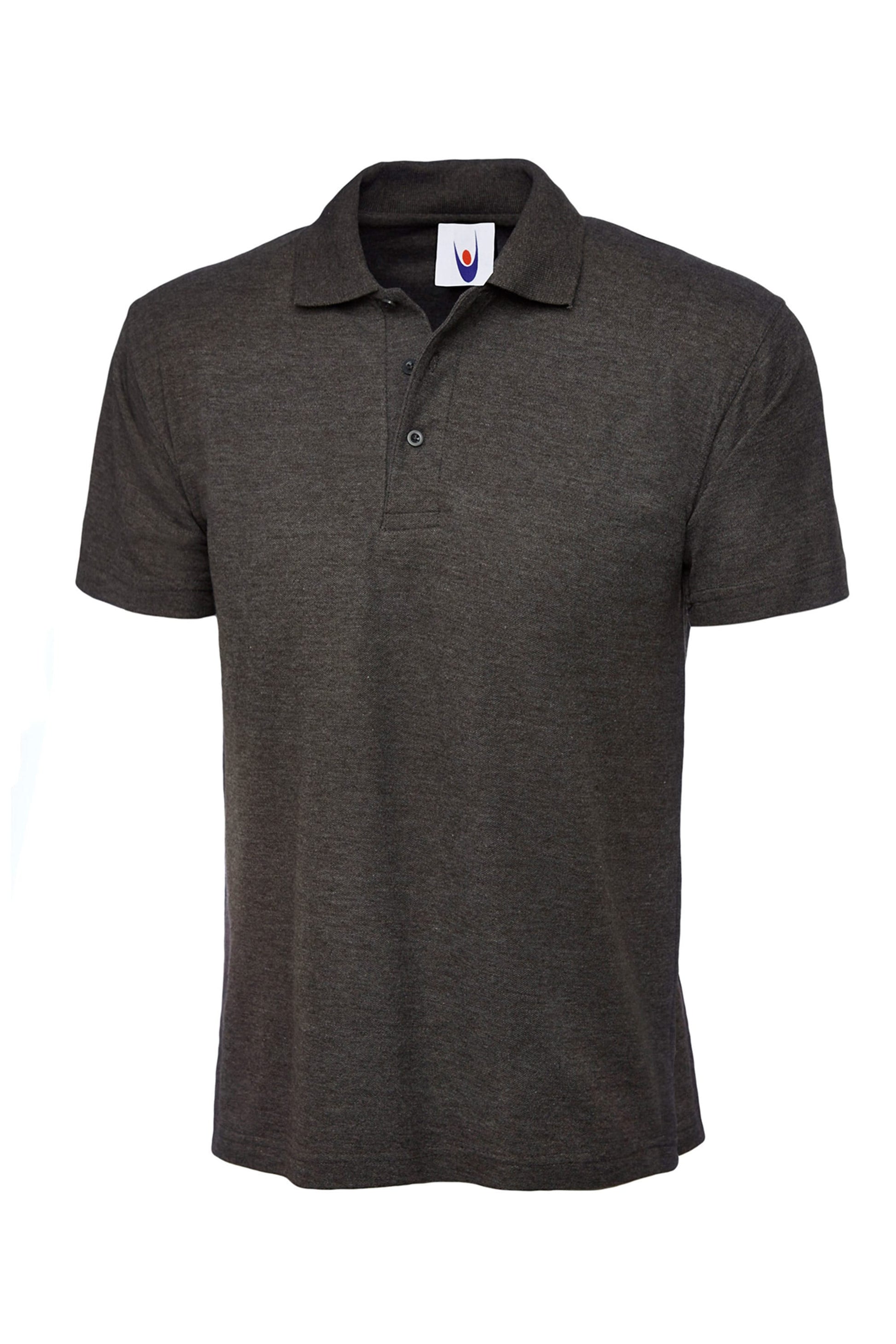 Dark gray polo shirt on a white background