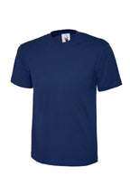 Navy blue t-shirt on a white background