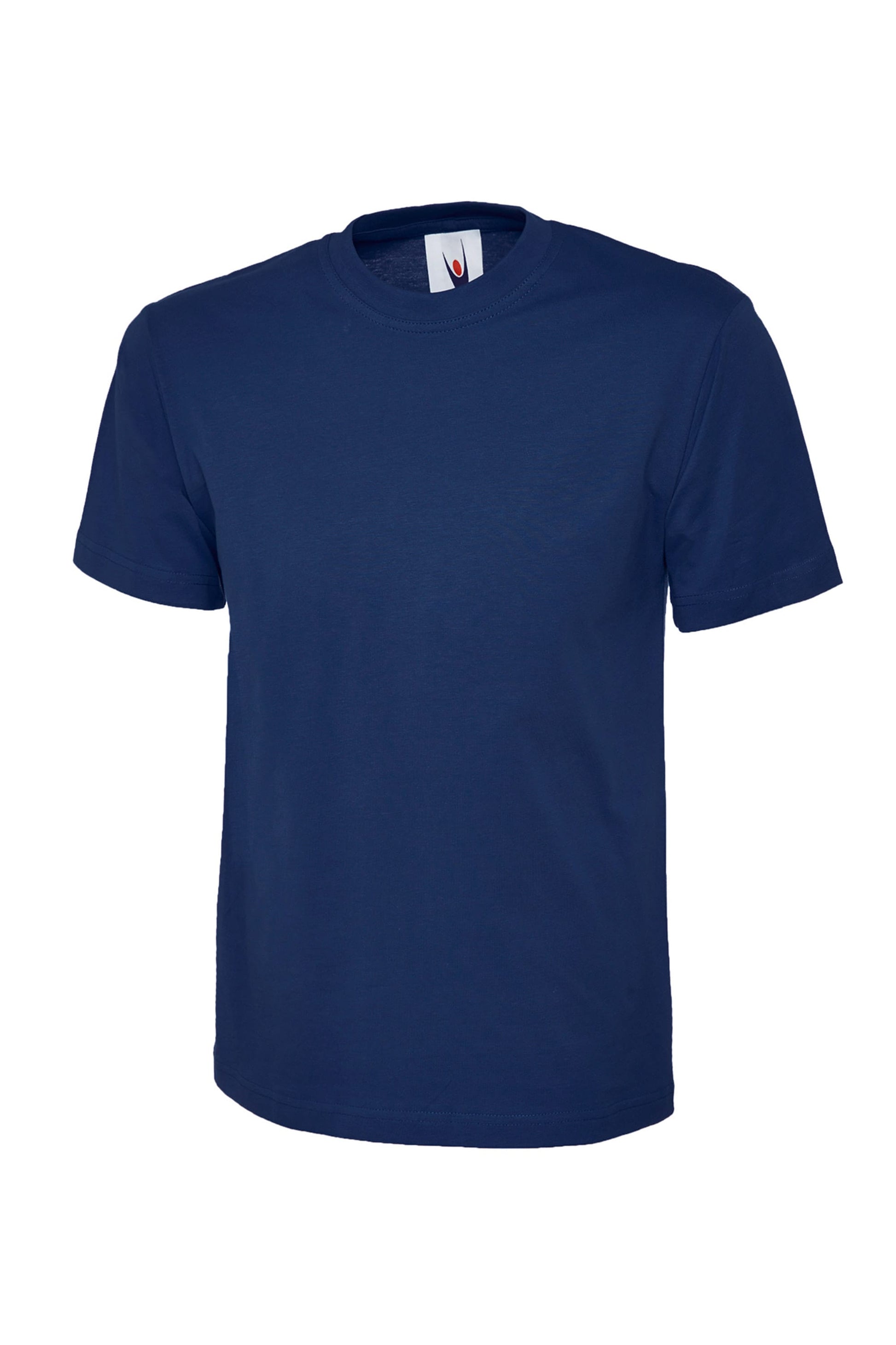 Navy blue t-shirt on a white background