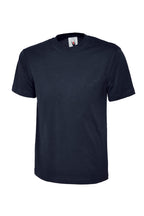Navy blue t-shirt on a white background