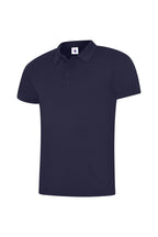 Navy polo shirt on a white background