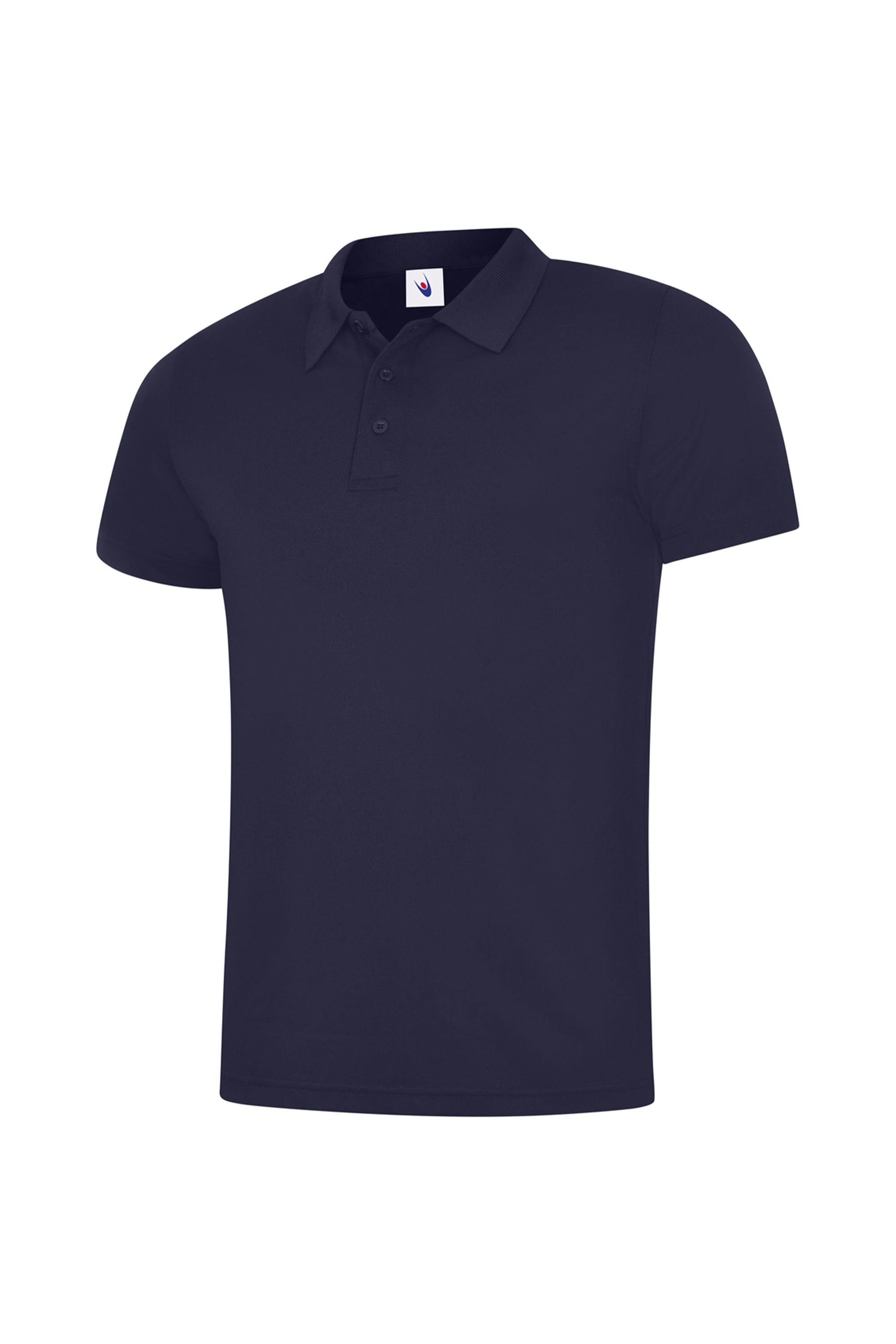 Navy polo shirt on a white background