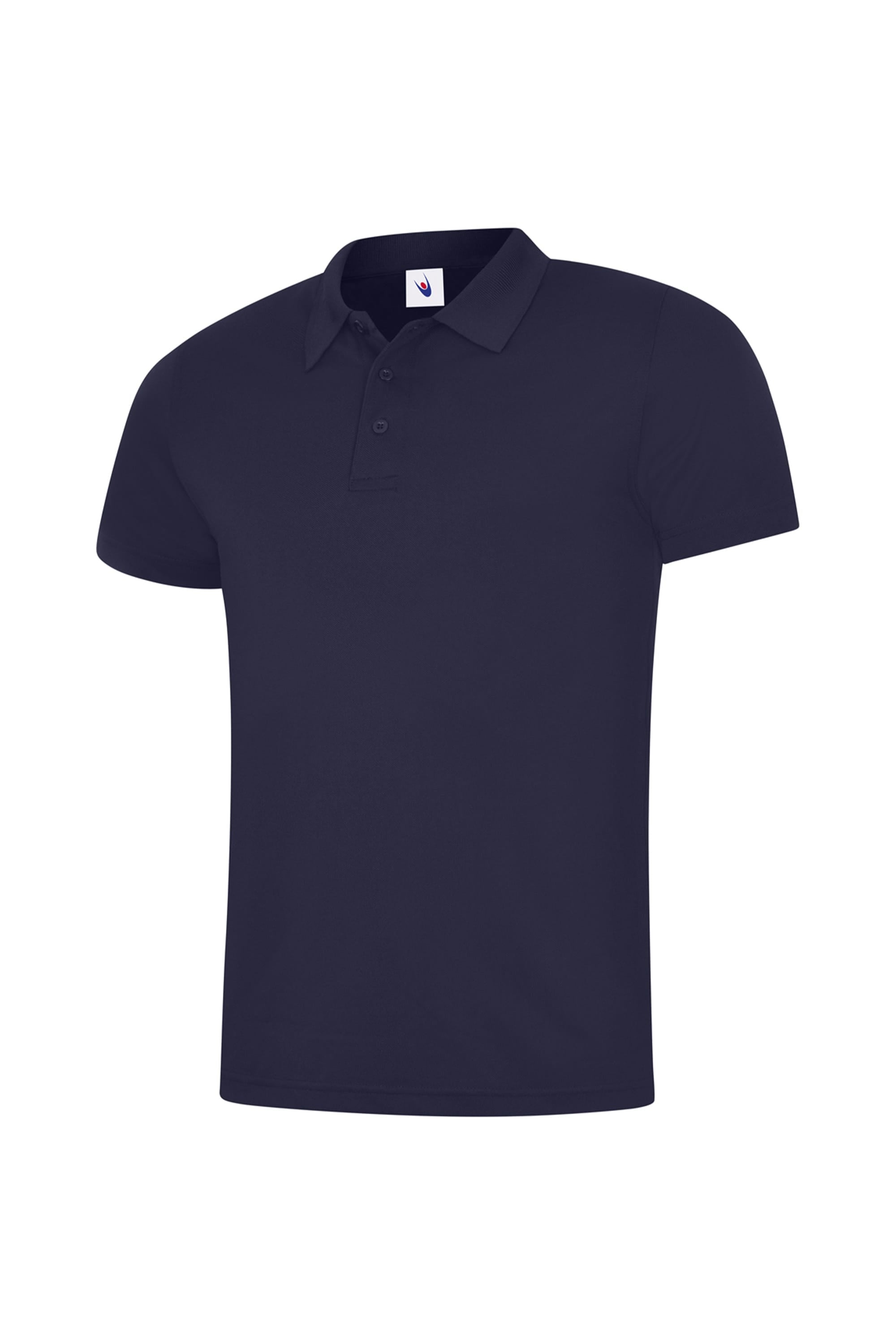 Navy polo shirt on a white background