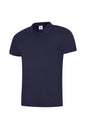 Navy polo shirt on a white background