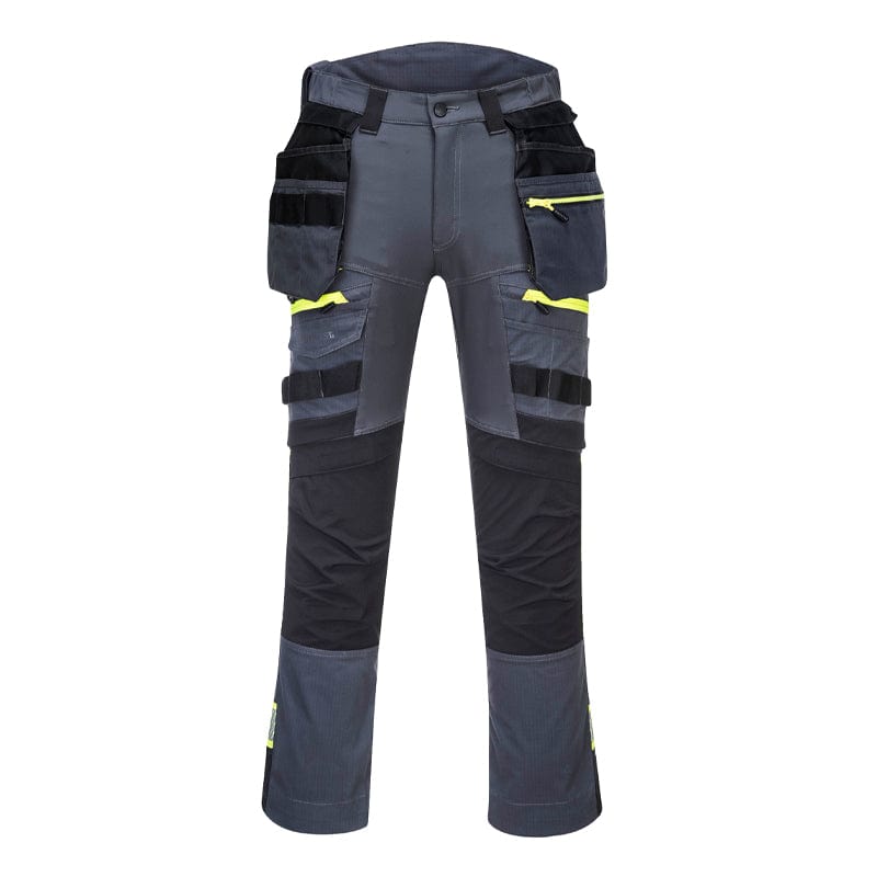 The **DX4 Detachable Holster Pocket Trousers** feature 4-way stretch fabric, ripstop durability, zip-off holster pockets, multiple storage options, and a stretch crotch gusset for maximum flexibility and comfort. Ideal for demanding work environments.