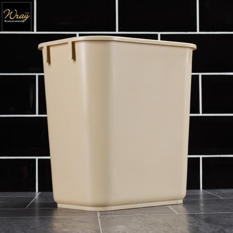 beige plastic wasite basket