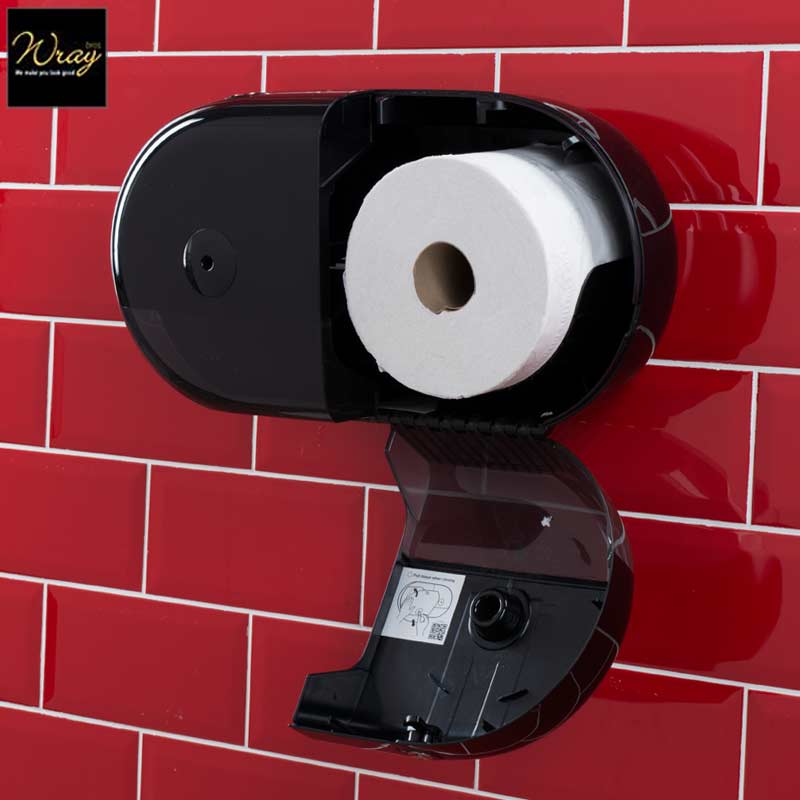 black mini toilet roll dispenser