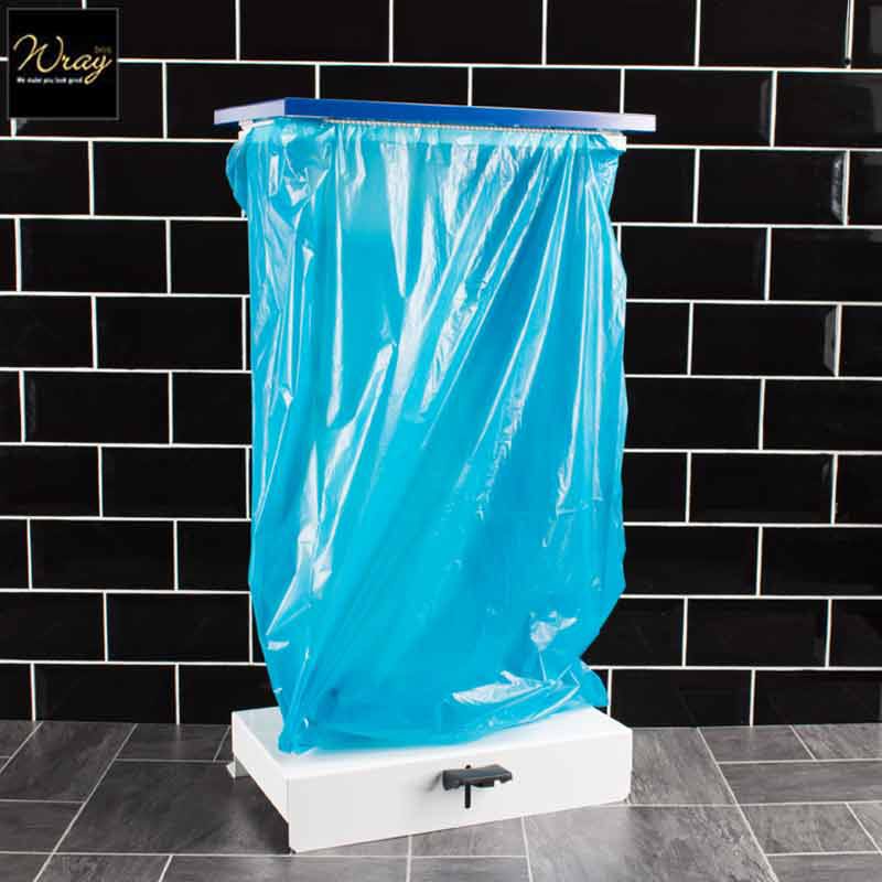 blue refuse sack on blue frame
