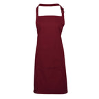 burgundy bib apron with pocket