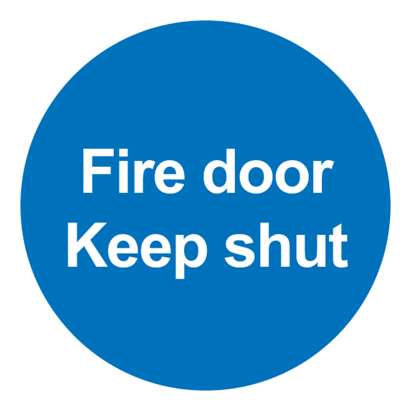 fire door keep shut blue sign