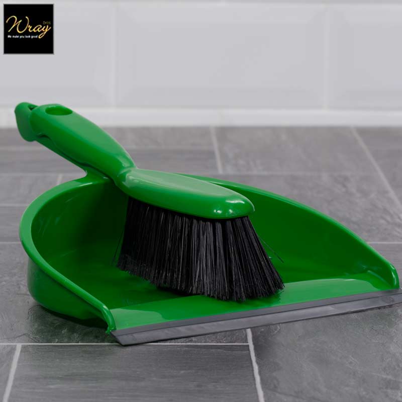 green kitchen dust pan brush