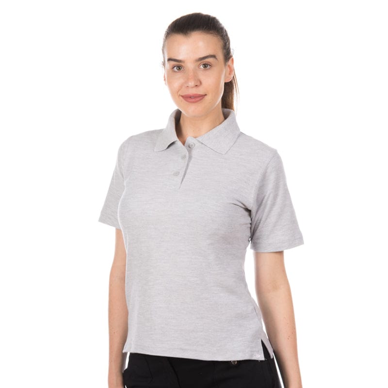 heather grey half moon yoke polo