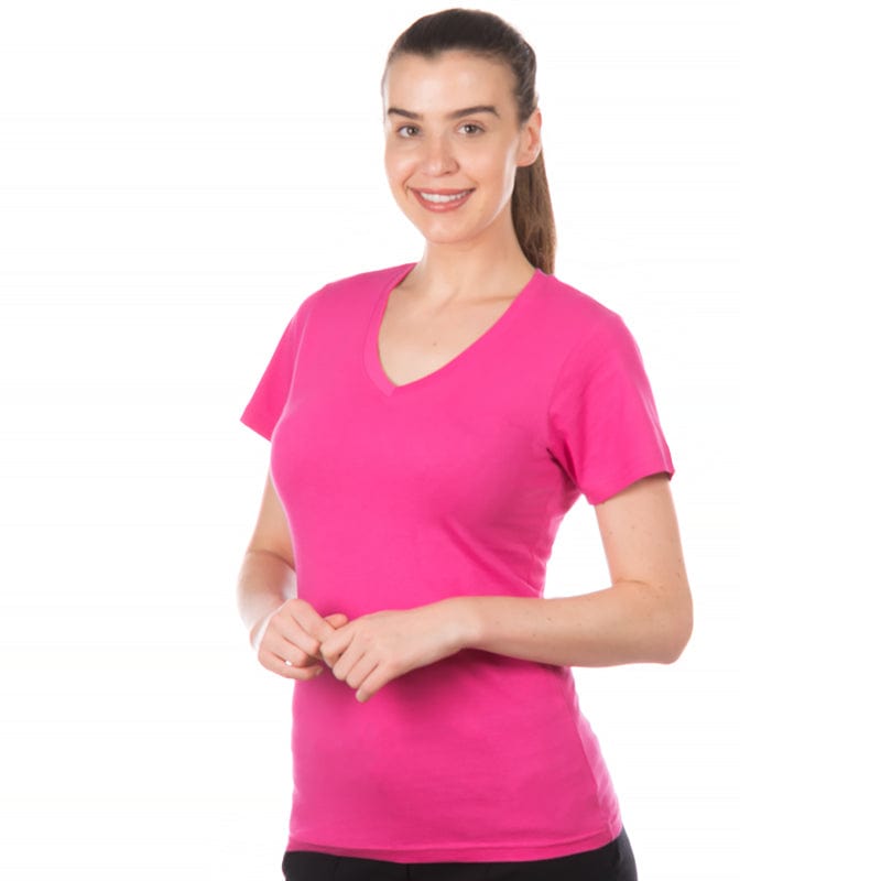 hot pink uneek ladies v neck tshirt