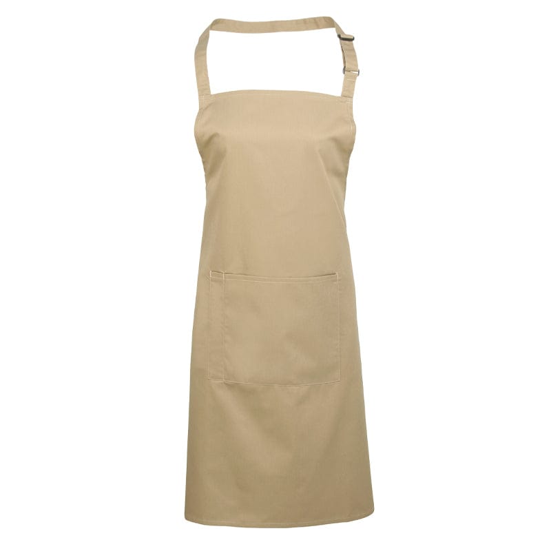 khaki bib apron with pocket
