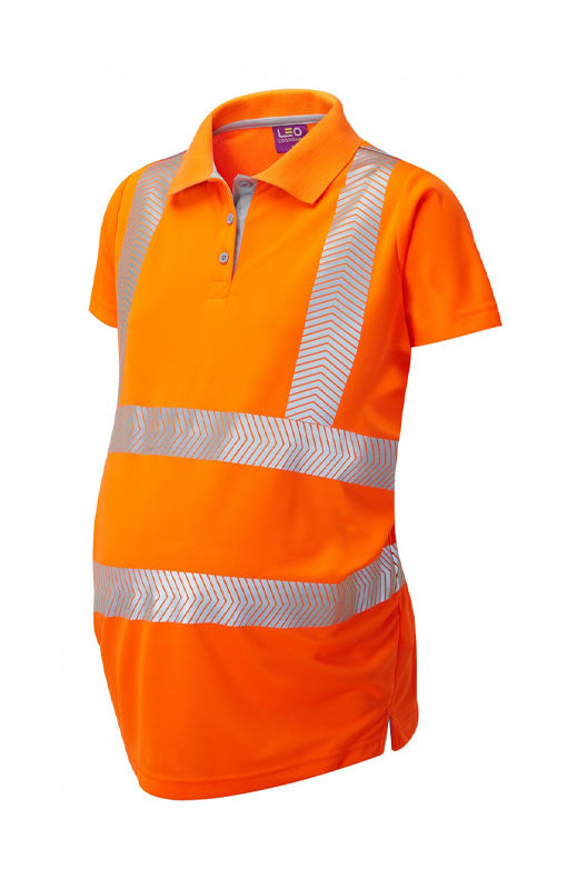leo workwear maternity hi vis polo orange