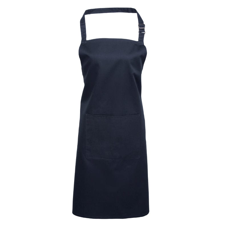 navy bib apron with pocket