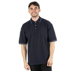 navy light blue contrast stripes polo