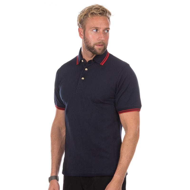 navy red henbury tipped polo