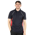 navy red raglan sleeve polo