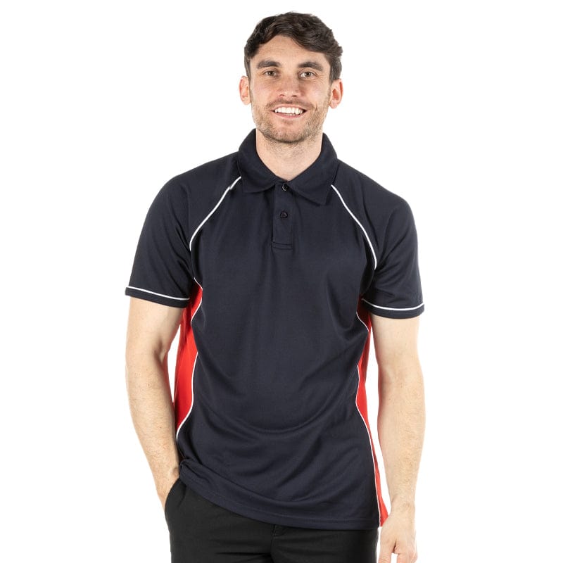 navy red raglan sleeve polo