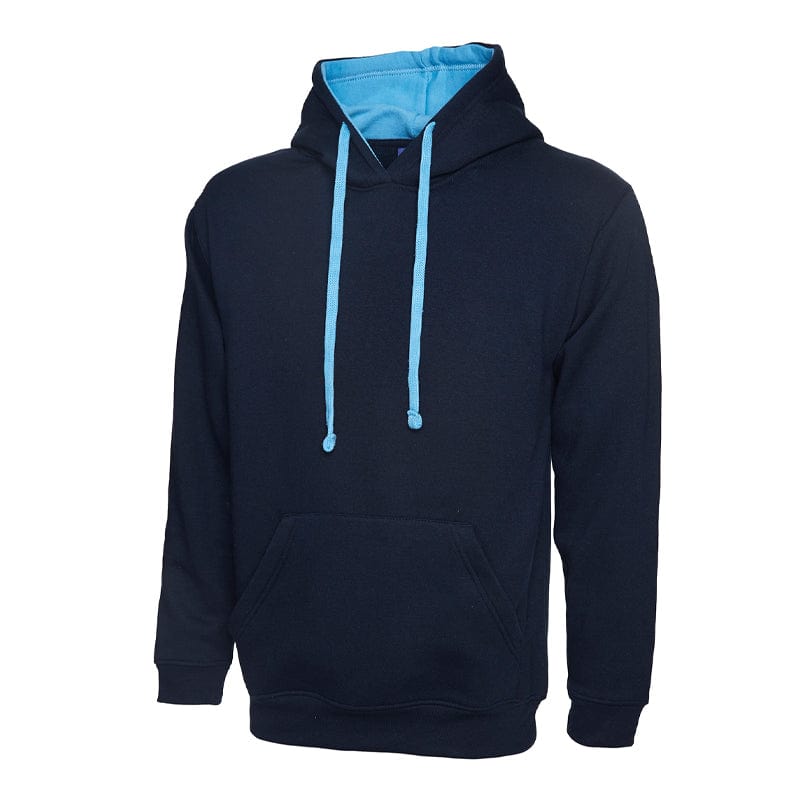 navy sky blue contrast uneek hoodie