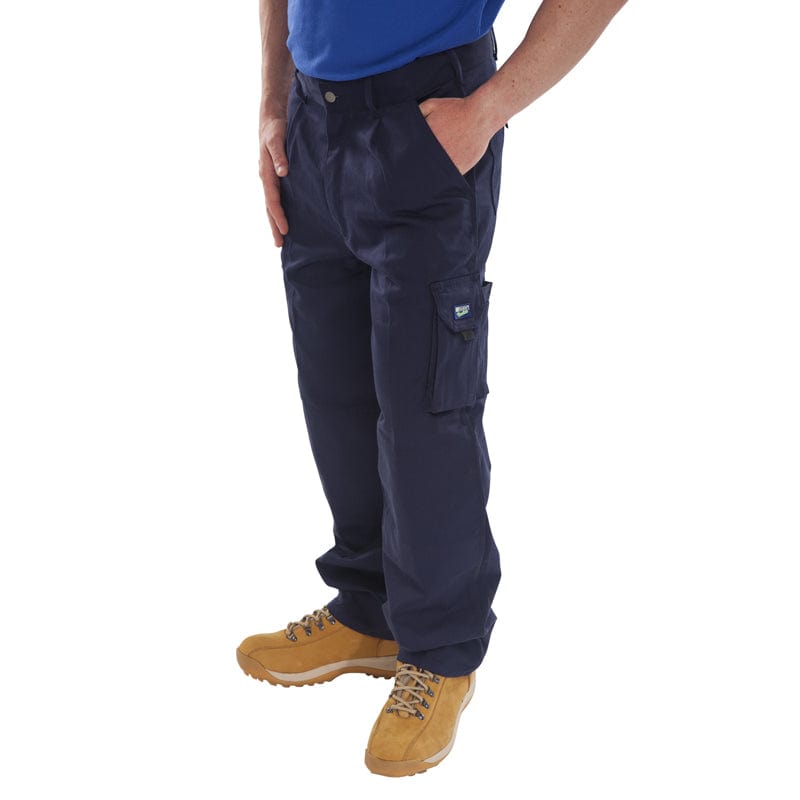 navy triple stitched rugged workwear trousers