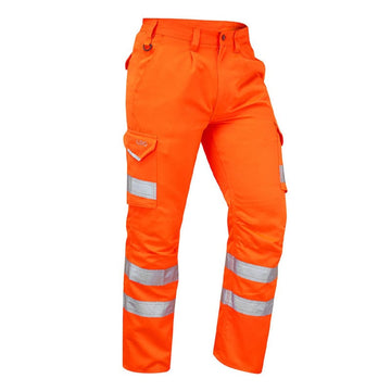 Leo Workwear Bideford Cargo Orange Hi-Vis Trousers
