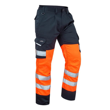 Leo Workwear Bideford Cargo Orange Hi-Vis Trousers