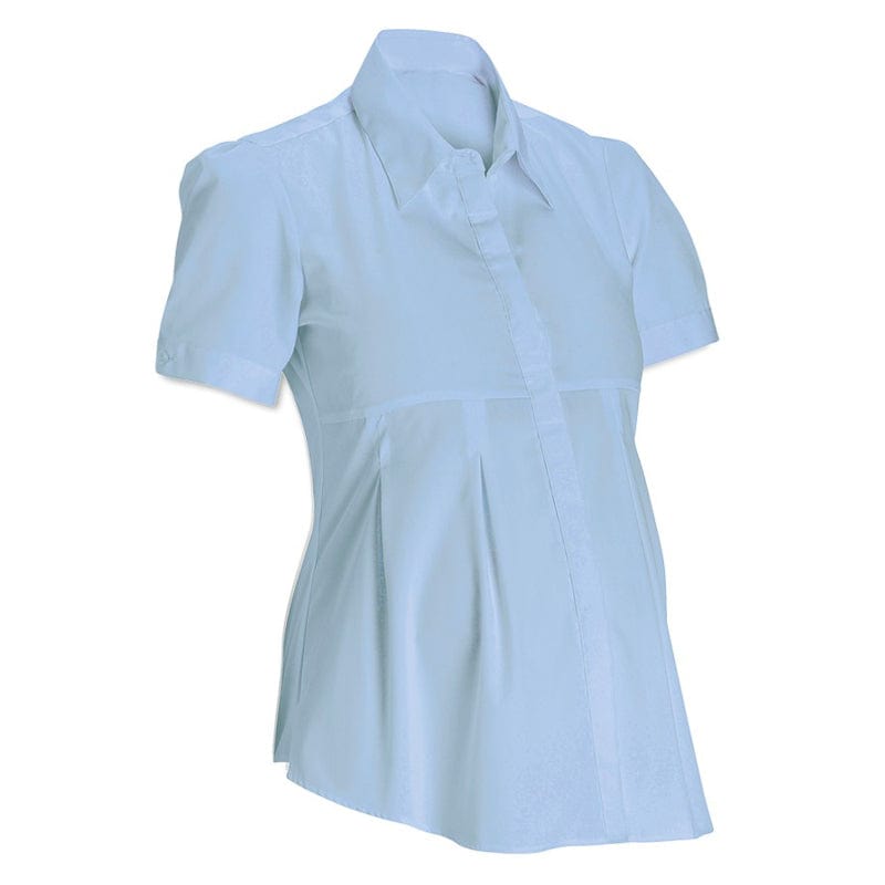 pale blue short sleeve maternity blouse