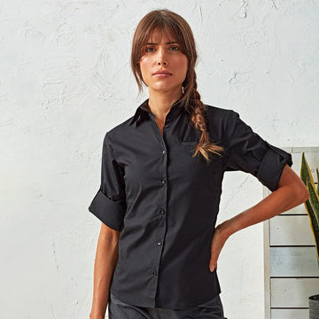 premier ladies roll sleeve poplin blouse pr306