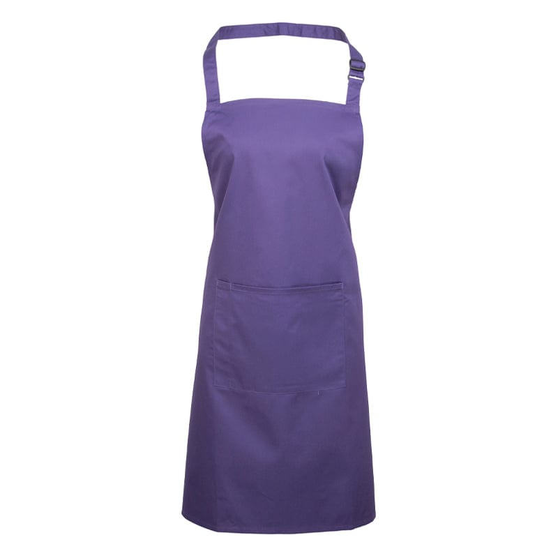 purple bib apron with pocket
