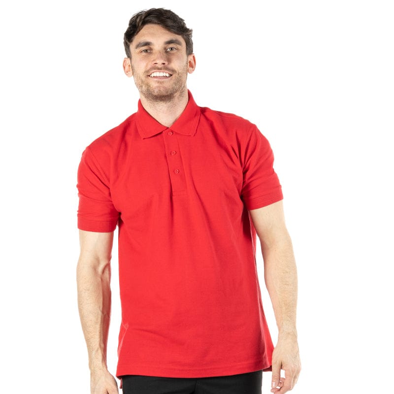red kitted raised collar polo