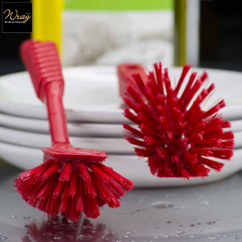 red sturdy non slip dish brush