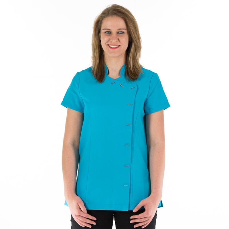 turquoise mandarin collar spa tunic