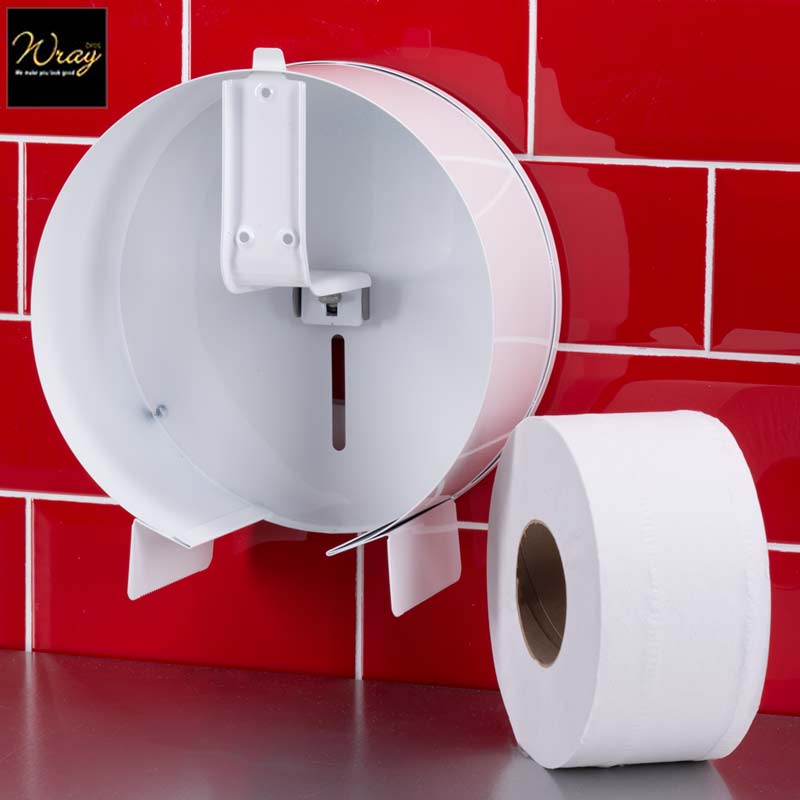 white metal toilet roll dispenser