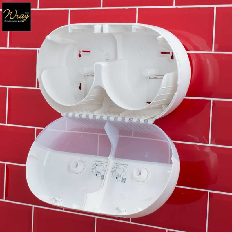 white mini toilet roll dispenser