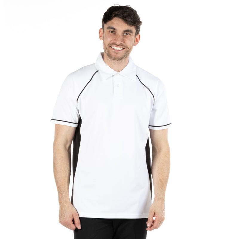 white navy piping polo shirt