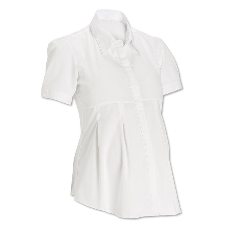 white poly cotton short sleeve maternity blouse