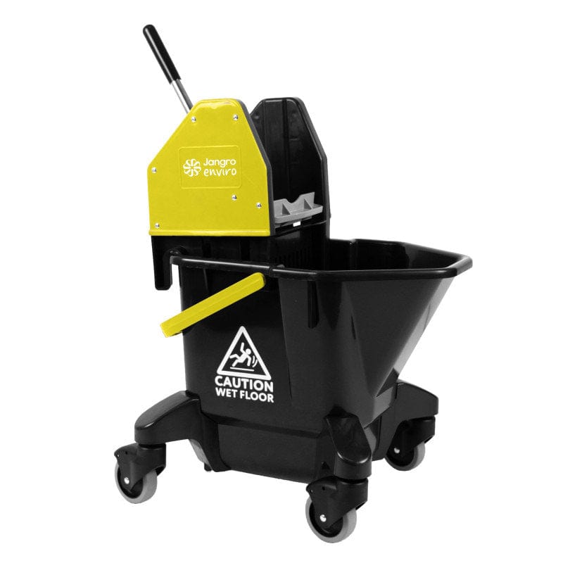 yellow black mop bucket