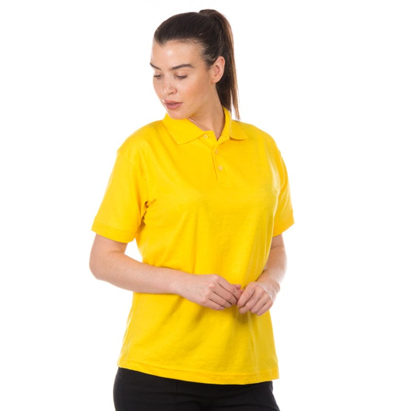 yellow fitted jersey polo shirt