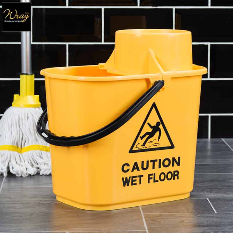 yellow high wringer mop bucket
