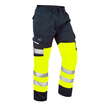 Leo Workwear Bideford Cargo Yellow Hi-Vis Trousers